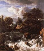 Jacob van Ruisdael a waterfall in a rocky landscape oil